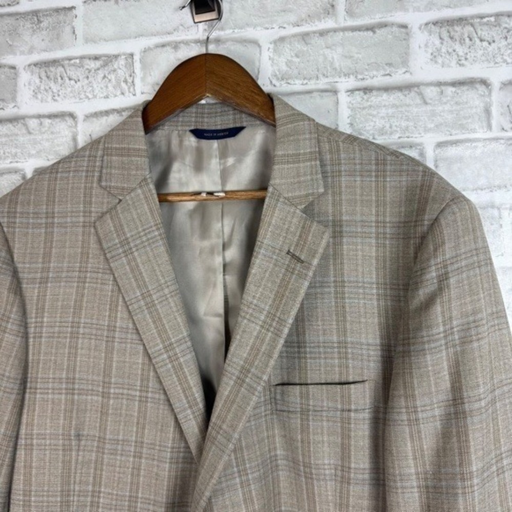 Brooks Brothers Regent Fit Light Beige Plaid 2 Button Blazer Suit Jacket Men 46R - Picture 2 of 13